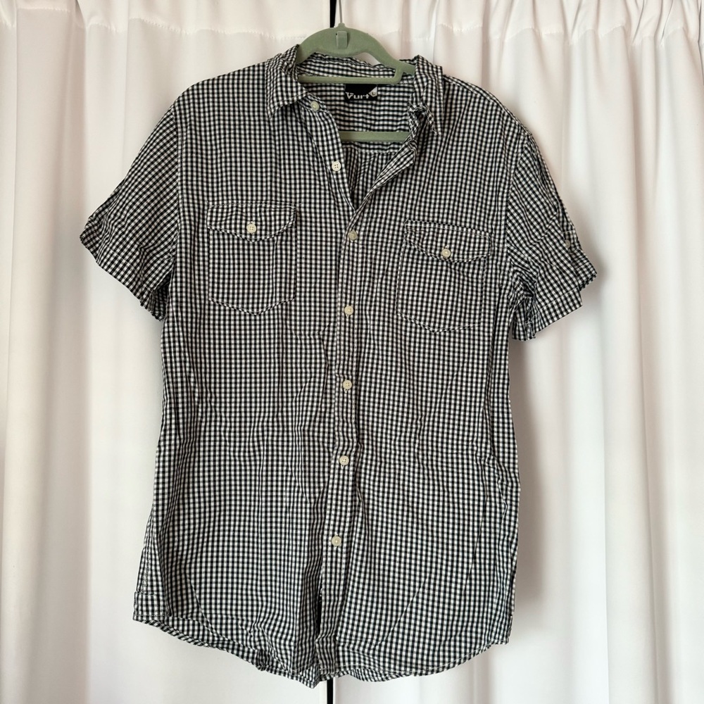 Vurt Men's Black and White Gingham Cotton Button Up Shirt Size Large
